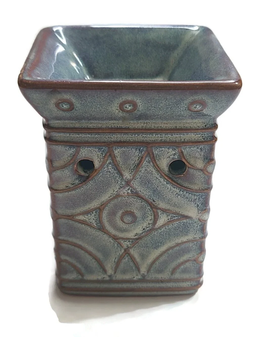 Scentsy LENORE Blue Brown Wall Plug In Mini Wax Warmer Aztec Geometric Retired